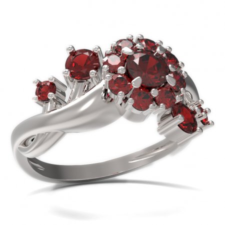 BG prsten s kulatým kamenem 497-P - Kov: Stříbro 925 - rhodium, Kámen: Granát