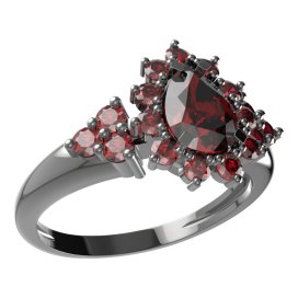 BG prsten s kapkovitým kamenem 509-U Stříbro 925 - ruthenium (30-90dní) Granát