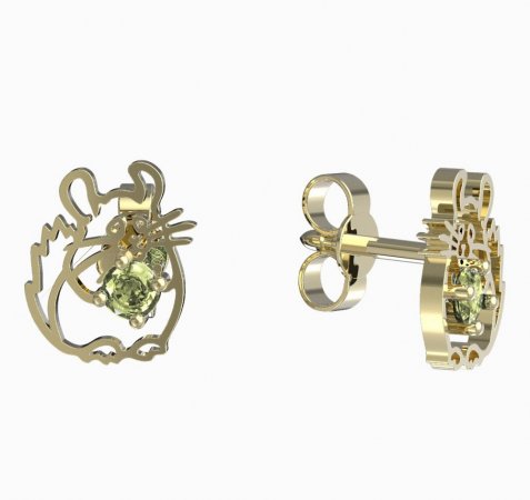 BeKid, Gold kids earrings -1192 - Switching on: Puzeta, Metal: Yellow gold 585, Stone: Green cubic zircon