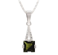 BG přívěs s centrálním čtvercovým kamenem 496-G Stříbro 925 - rhodium Vltavín a  kubický zirkon