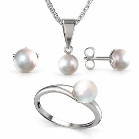 Zlatý set šperků 561 s bílou perlou, Zlato 585, (bez řetízku)