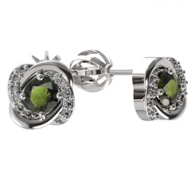 BG náušnice s přírodním granátem nebo vltavínem 1485 Stříbro 925 - rhodium Vltavín a  kubický zirkon