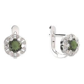 BG náušnice kulaté -  994-07 Stříbro 925 - rhodium Vltavín a  kubický zirkon