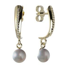BG zlaté náušnice 1291 s bílou perlou Žluté zlato - 585 Diamant a perla