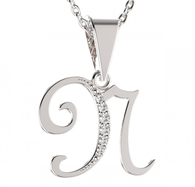 BG zlatý přívěsek písmenko N - 1223 Bílé zlato - 585 Diamant
