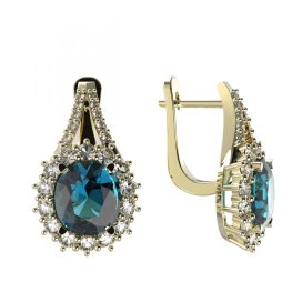 BG zlaté náušnice 977 Žluté zlato - 585 Světle modrý kubický zirkon