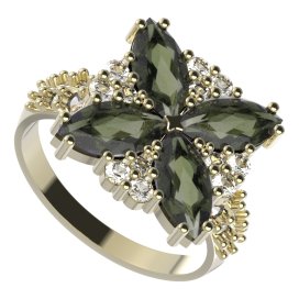 BG prsten 408-X solitérního tvaru Stříbro 925 - pozlacené Vltavín a  kubický zirkon