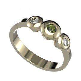 BG prsten přírodní broušený granát   739 Stříbro 925 - pozlacené Vltavín a  kubický zirkon
