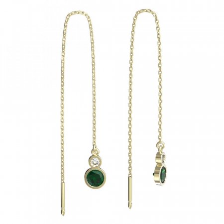 BeKid, Gold kids earrings -864 - Switching on: Chain 9 cm, Metal: Yellow gold 585, Stone: Green cubic zircon