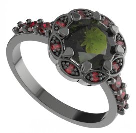 BG prsten kulatý 993-Z Stříbro 925 - ruthenium (30-90dní) Vltavín a granát