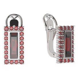 BG  náušnice 837-R7 čtvercové Stříbro 925 - rhodium Granát