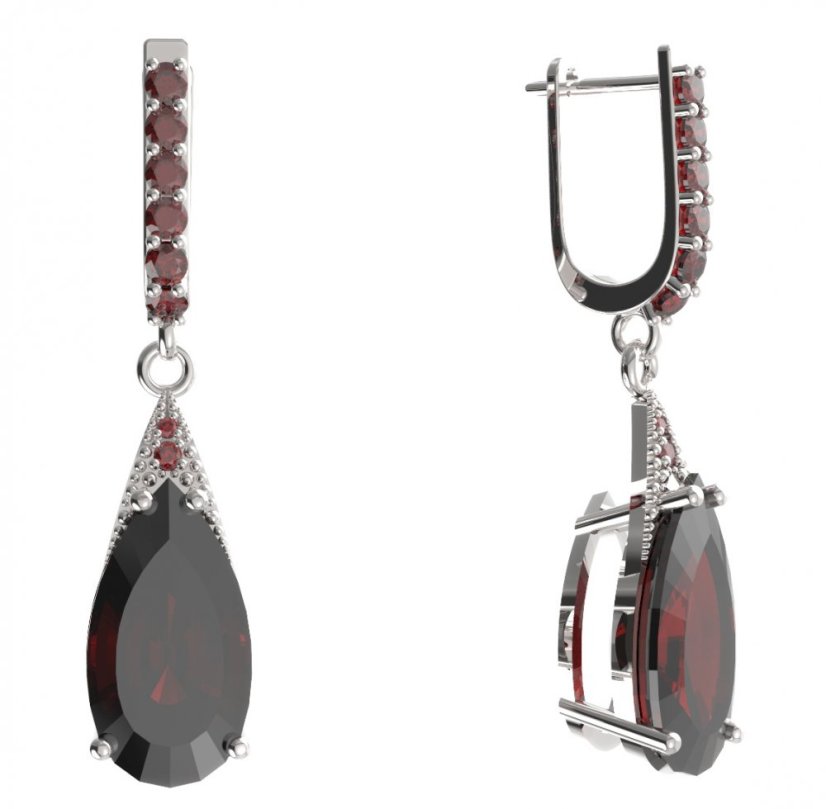 BG náušnice ve tvaru kapky 694-94 Stříbro 925 - rhodium Granát