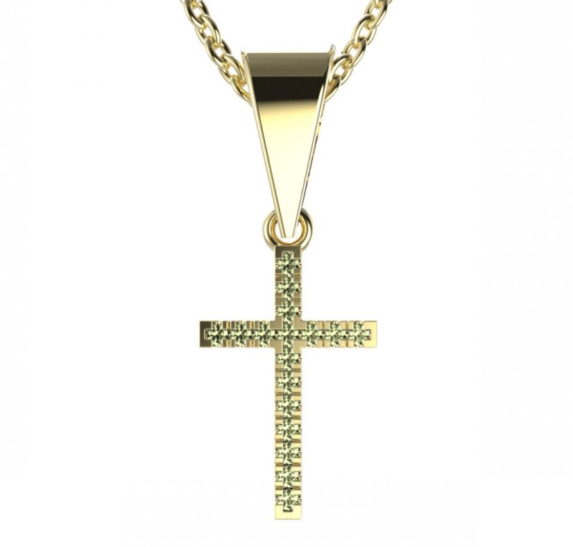 BG zlatý přívěšek křížek 1167 Žluté zlato - 585 Zelený kubický zirkon