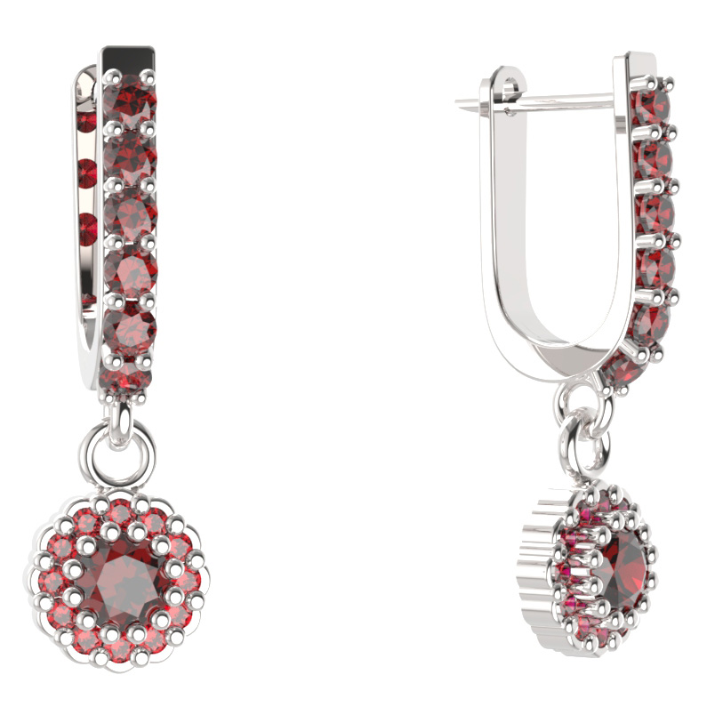 BG kulaté náušnice 452-94 Stříbro 925 - rhodium Granát