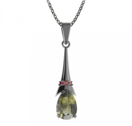 BG přívěs s centrálním kapkovitým kamenem 494-C Stříbro 925 - ruthenium (30-90dní) Vltavín a granát