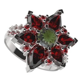 BG prsten 409-X solitérního tvaru Bílé zlato - 585 Vltavín a granát