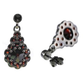 Stříbrné náušnice s českým granátem, ruthenium, puzety – 527