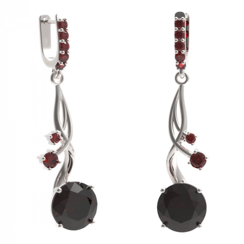 BG náušnice kruhového tvaru 475-P93 Stříbro 925 - rhodium Granát