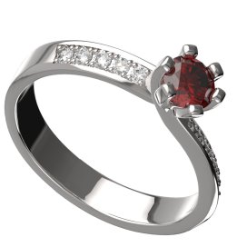 BG zlatý prstýnek granátový, vltavínový 1124 /zásnubní-snubní/ Bílé zlato - 585 Granát a diamant