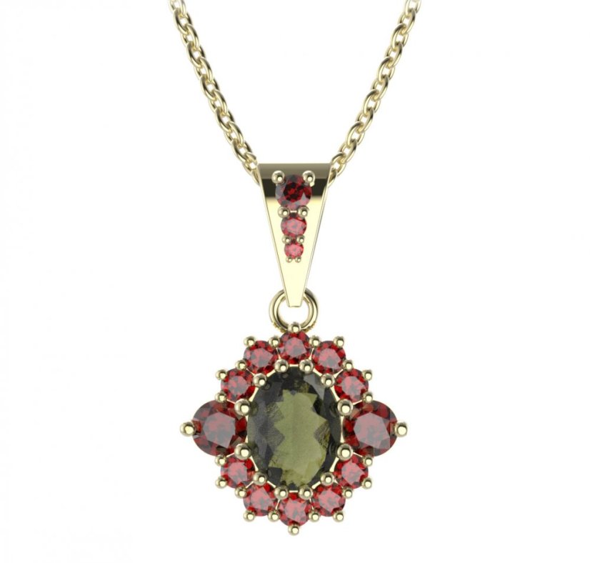 BG přívěs oválný 224-2 Stříbro 925 - pozlacené Vltavín a granát