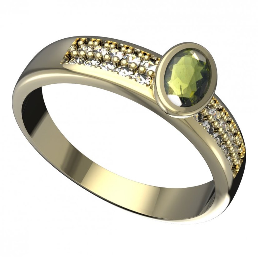BG vltavínový prsten 559F Žluté zlato - 585 Vltavín a diamant