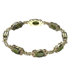 BG náramek vsazený český granát 961 Stříbro 925 - pozlacené Vltavín a granát