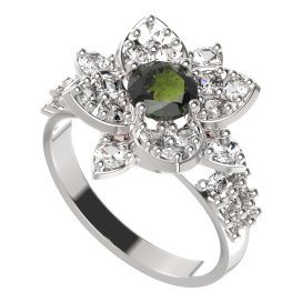 BG prsten 735-X oválného tvaru Stříbro 925 - rhodium Vltavín a  kubický zirkon