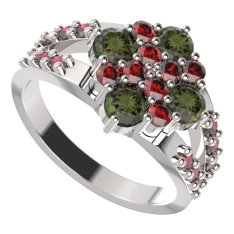 BG prstýnek 317 Stříbro 925 - rhodium Vltavín a granát