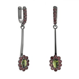 BG náušnice s centrálním oválným kamenem 517-A93 Bílé zlato - 585 Vltavín a  kubický zirkon