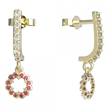 BeKid, Gold kids earrings -855 - Switching on: Pendant hanger, Metal: Yellow gold 585, Stone: Red cubic zircon