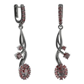 BG náušnice s centrálním oválným kamenem 498-P93 Stříbro 925 - ruthenium (30-90dní) Granát