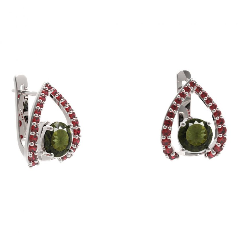 BG náušnice kruhového tvaru 473-90 Stříbro 925 - rhodium Vltavín a granát