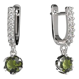 BG vltavínové náušnice 872 Bílé zlato - 585 Vltavín a diamant