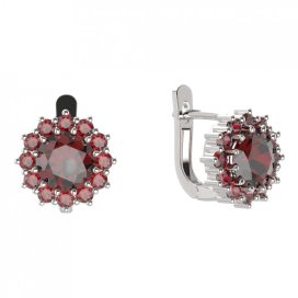 BG náušnice kulatého tvaru 098-07 Stříbro 925 - rhodium Granát