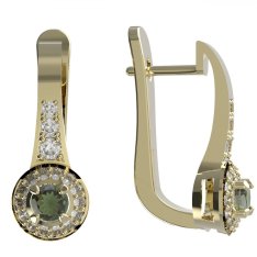 BG náušnice vltavín ktlhového tvatl 651 Žluté zlato - 585 Vltavín a diamant