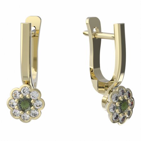 BG moldavit earrings -552 - Switching on: English 91, Metal: Yellow gold 585, Stone: Moldavite and cubic zirconium