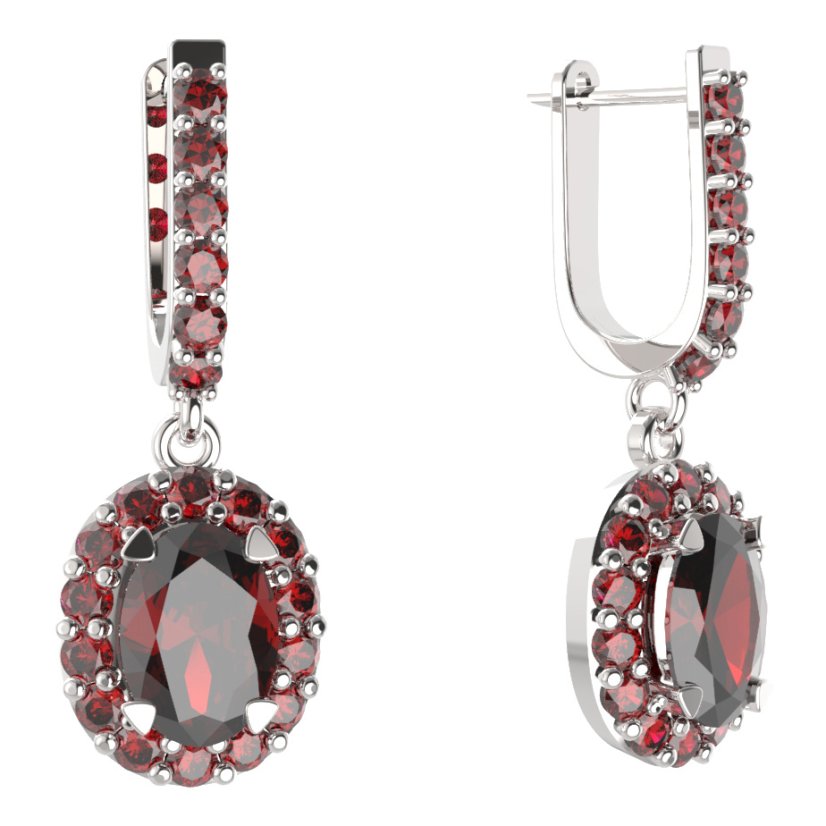BG  náušnice 728 Stříbro 925 - rhodium Granát