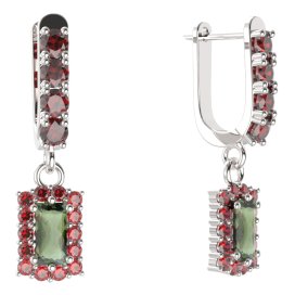 BG obdelníkové náušnice 431-96 Stříbro 925 - rhodium Vltavín a granát