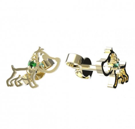 BeKid, Gold kids earrings -1159 - Switching on: Puzeta, Metal: Yellow gold 585, Stone: Green cubic zircon