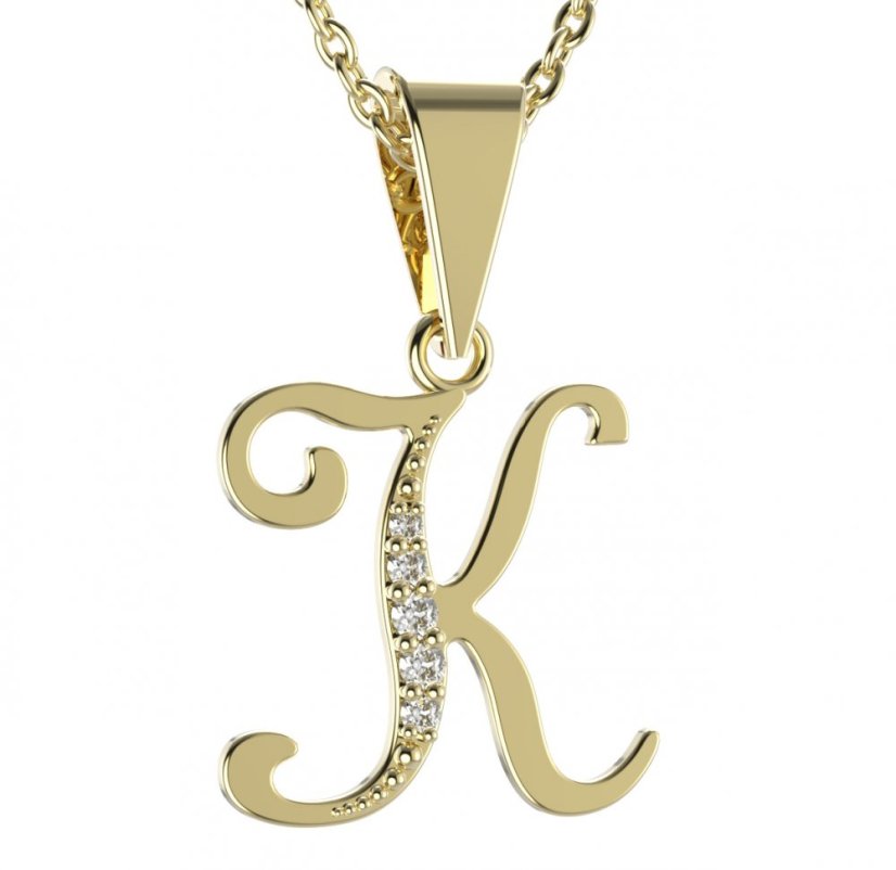 BG zlatý přívěsek písmenko K - 1220 Žluté zlato - 585 Diamant