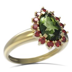 BG prsten s kapkovitým kamenem 505-I Žluté zlato - 585 Vltavín a granát