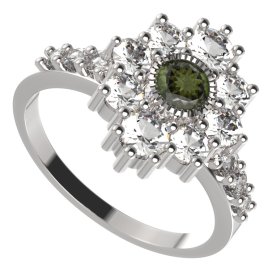 BG prsten 017-Z kulatého tvaru Stříbro 925 - rhodium Vltavín a  kubický zirkon