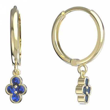 BeKid, Gold kids earrings -295 - Switching on: Circles 15 mm, Metal: Yellow gold 585, Stone: Dark blue cubic zircon