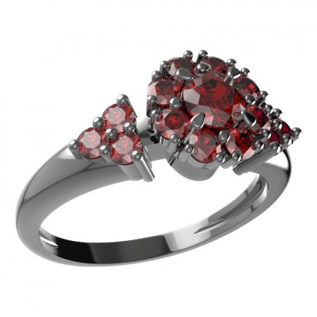 BG prsten s kulatým kamenem 497-U - Kov: Stříbro 925 - ruthenium, Kámen: Granát