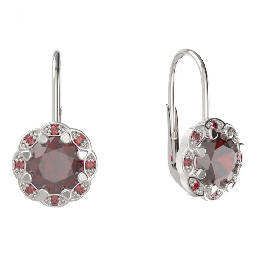 BG náušnice kulaté -  993-01 Stříbro 925 - rhodium Granát