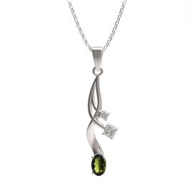 BG přívěs s centrálním oválným kamenem 477-P Stříbro 925 - rhodium Vltavín a  kubický zirkon