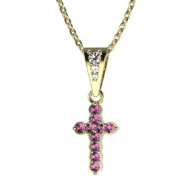 Zlatý přívěsek křížek s růžovým zirkonem, žluté zlato 585 – 580 (ZN345802)