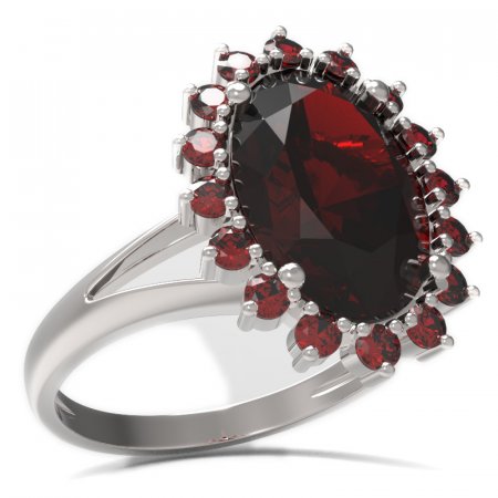 BG prsten oválný kámen 507-V - Kov: Stříbro 925 - rhodium, Kámen: Granát
