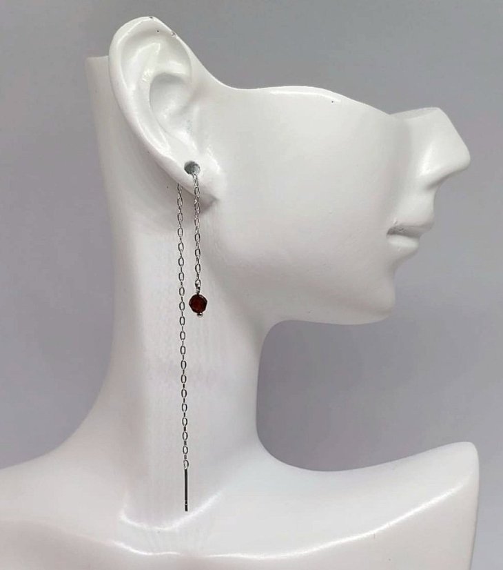 Stříbrné náušnice s přírodním granátem 031B , rhodium 925