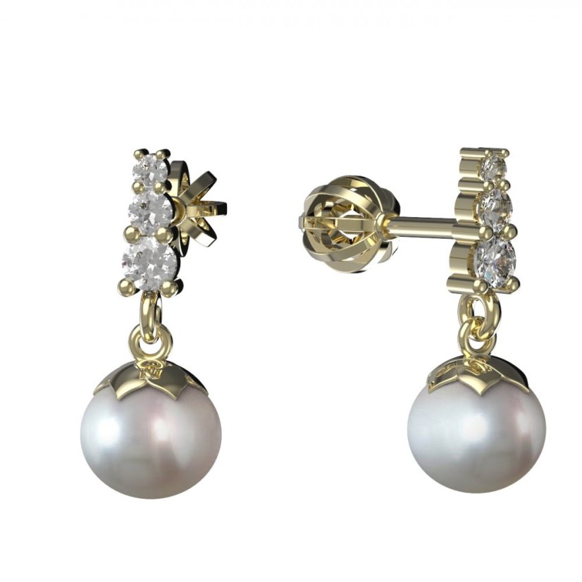 BG zlaté náušnice 561 s bílou perlou Žluté zlato - 585 Diamant a perla